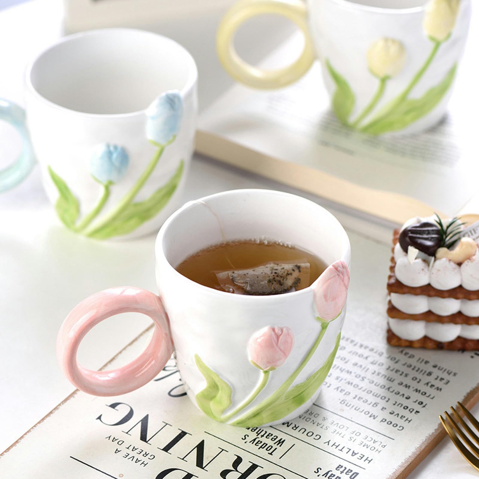 Amazon.com: 400ml/13.5oz ins style tulip embossed ceramic Mug